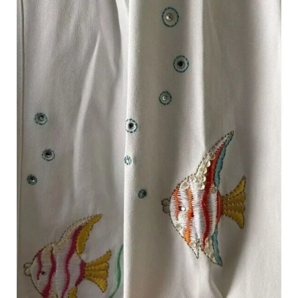 Quacker Factory‎ White Jacket Medium Fish Embroidered Rhinestone - Picture 5 of 10